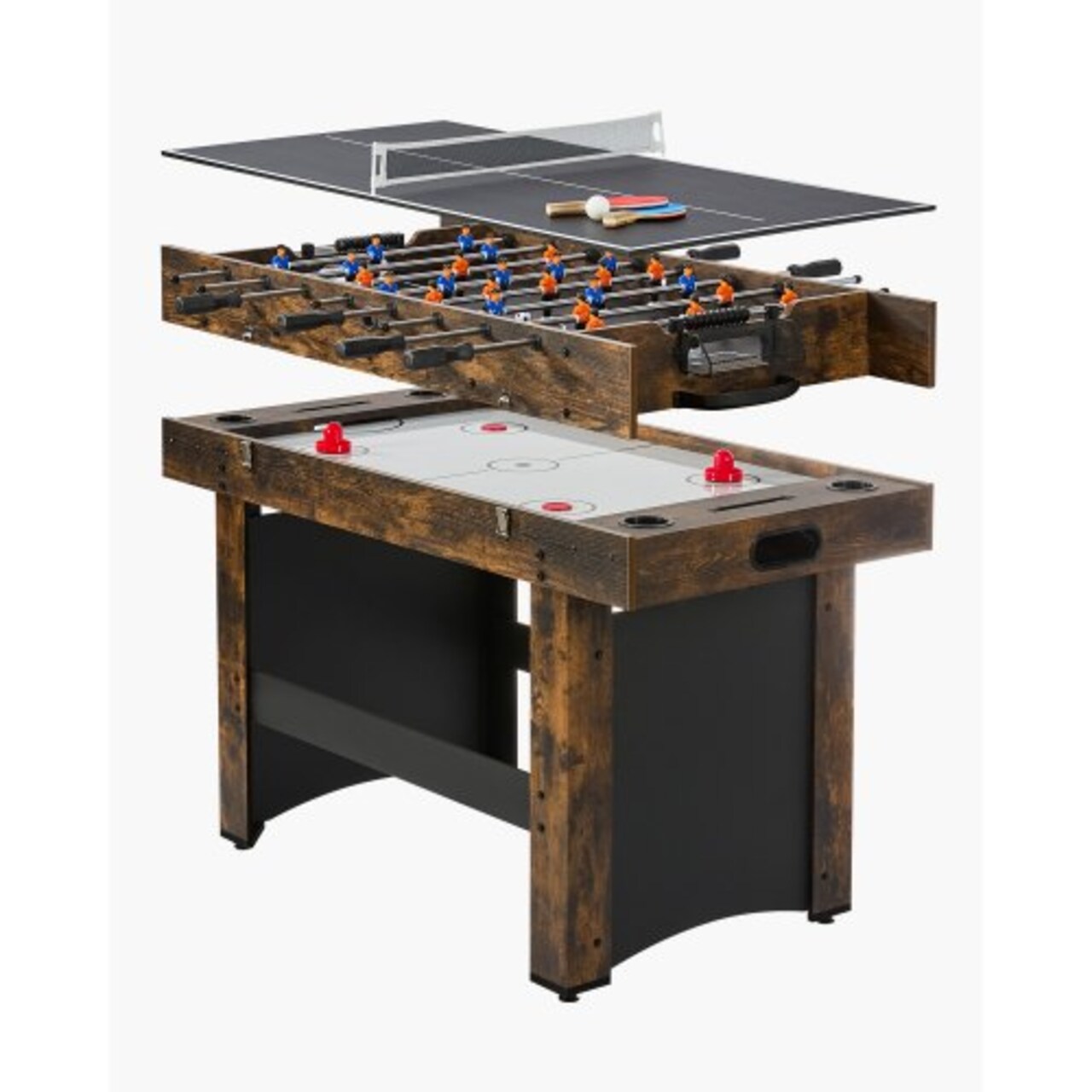3-in-1 Game Table 54 Inch Air Hockey Foosball Table Tennis Brown